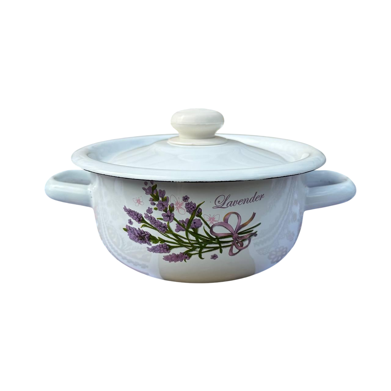 Кастрюля эмалированная Idilia цилиндрическая Сиреневый букет 1,5 л Белый (1608)