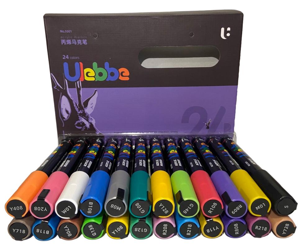 Набор акриловых маркеров Ulebbe для рисования на разных поверхностях 24 цвета (2-3 мм)