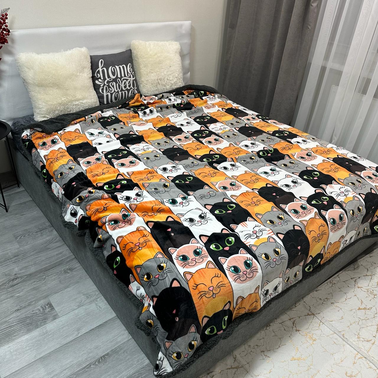 Плед-покрывало двустороннее с рисунком 150х210 см Серый (PL-1.5-6)