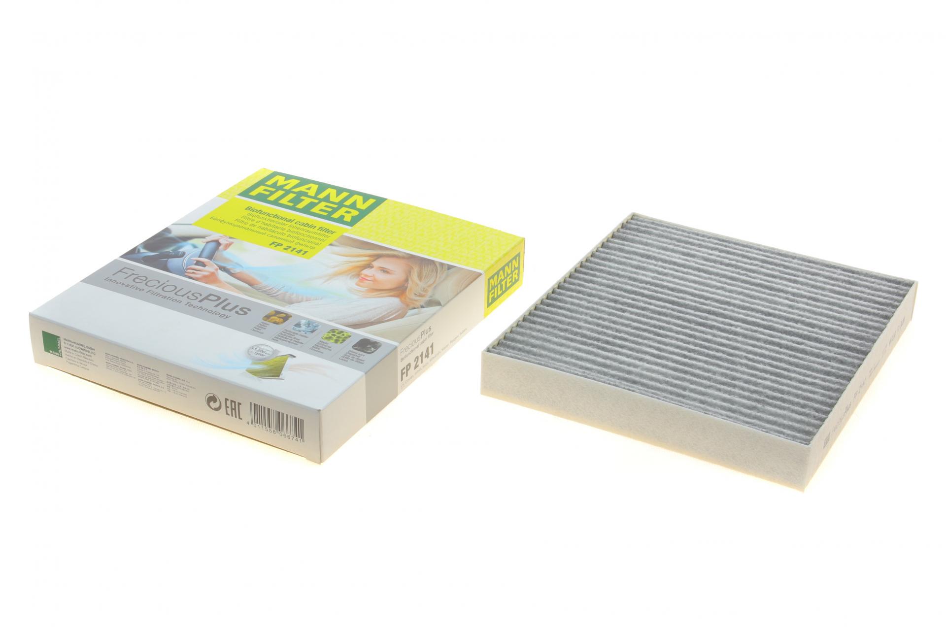 Фильтр салона Mann-Filter для Mitsubishi Outlander/Lancer/L200 06-/Fiat FullBack 16-/Citroen C4/Isuzu D-max 12- угольный /антибактериальный (FP 2141)