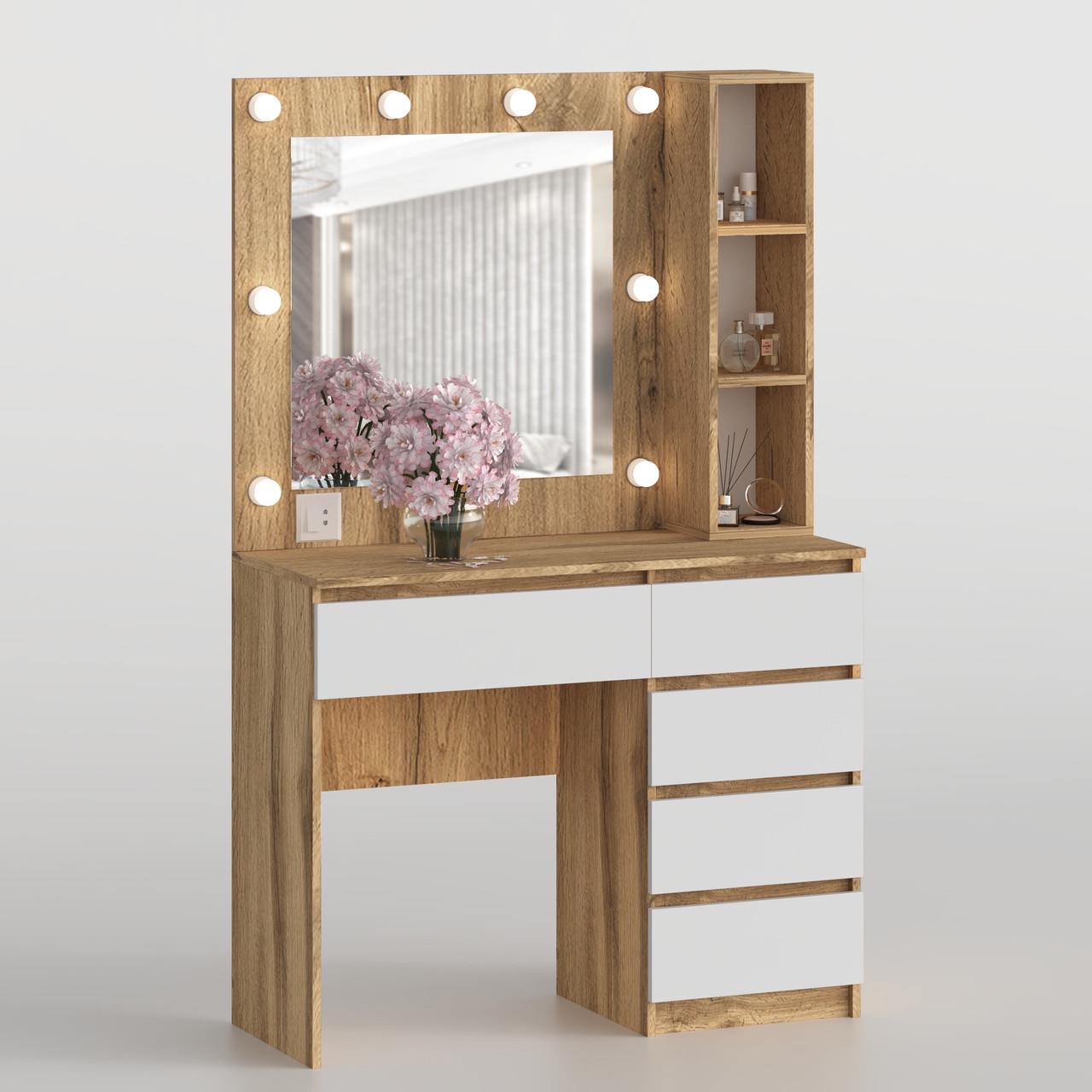 Туалетный столик New and Classic с квадратным зеркалом 1600х1000х400 мм Дуб тахо/Белый