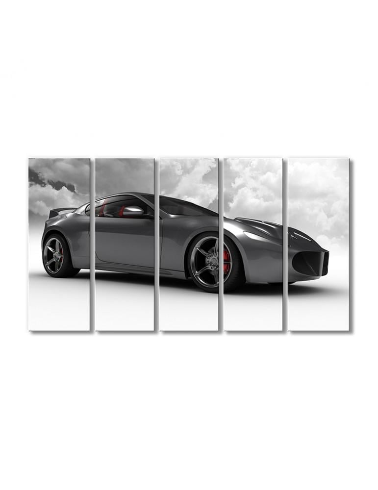 Картина модульная Серебряный раллийный автомобиль 5 модулей 80x120 см