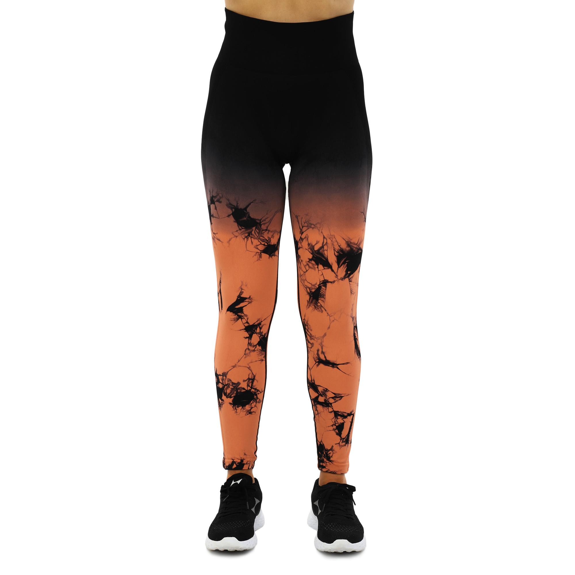 Лосины женские DOMINO 9072 бесшовные с эффектом пуш-ап мраморные тай-дай M Черно-оранжевый (9072_Черный-оранжевый_M) - фото 2
