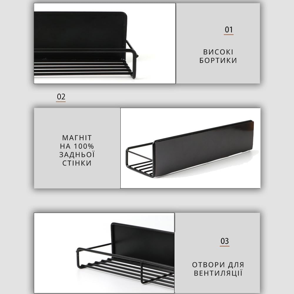 Держатель-подставка магнитный настенный на кухню для специй-приправ Черный (PLCMGT-BLK-0457) - фото 3