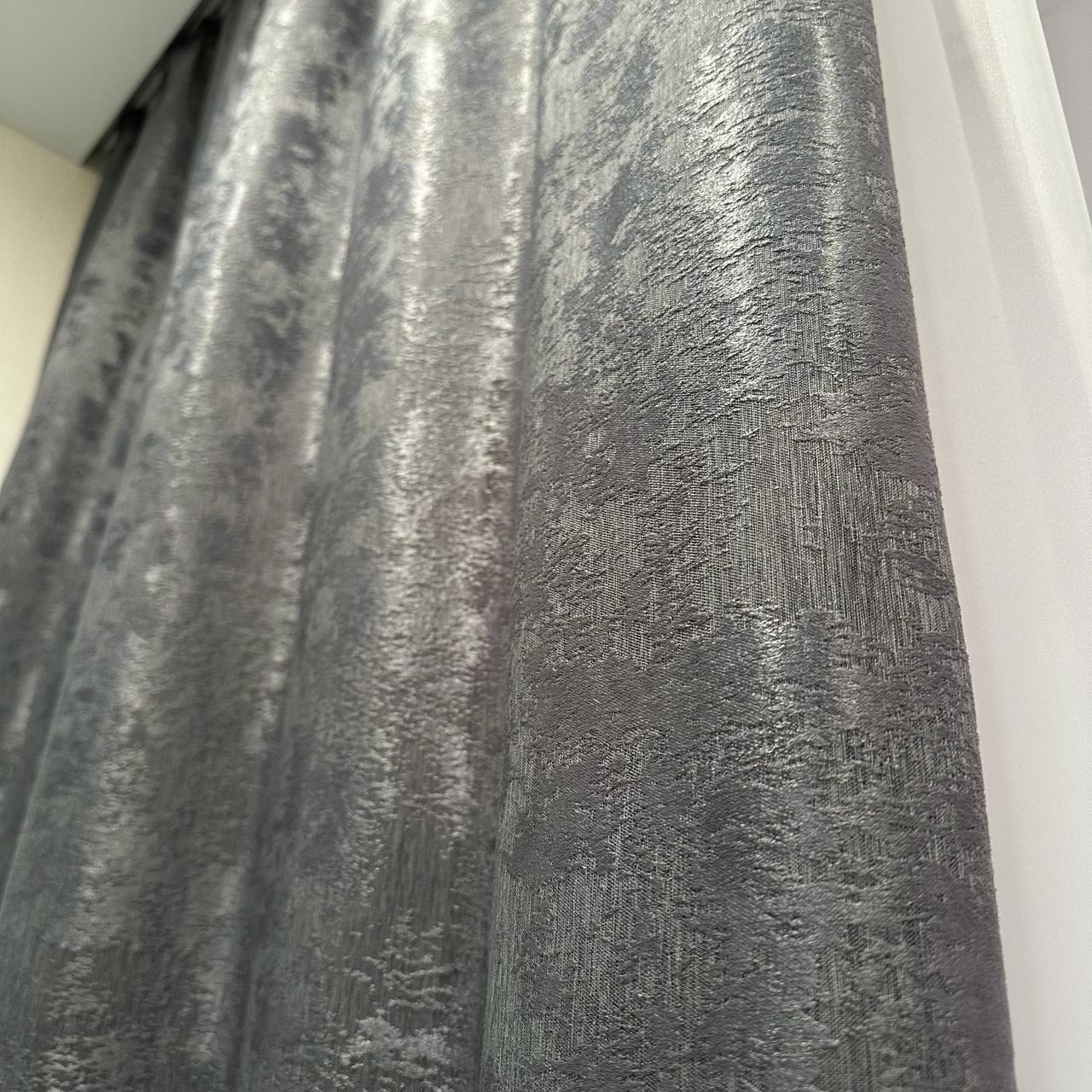 Шторы жаккардовые с мраморным узором среднее затемнение 1,5x2,7 м 2 шт. Графитовый (К1039-33) - фото 5