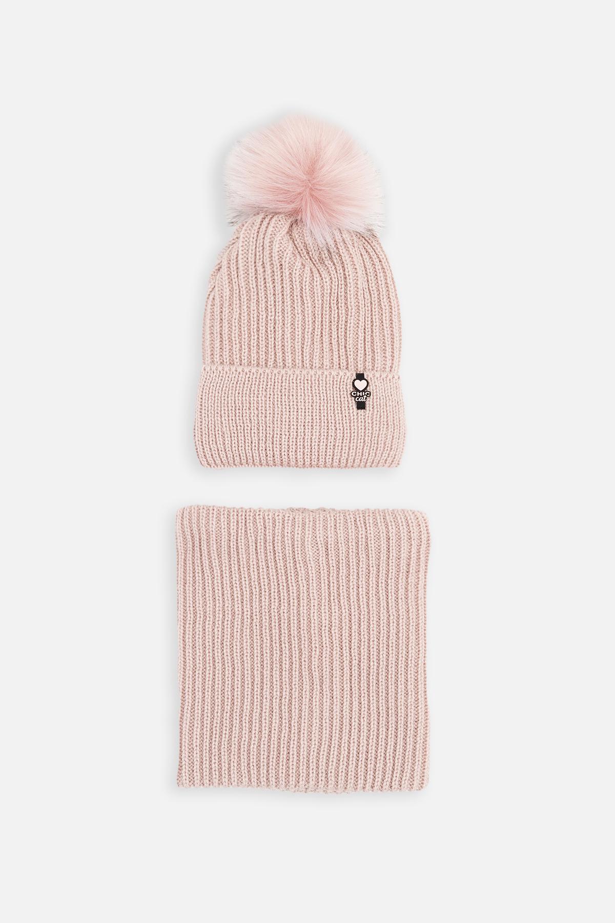 Комплект для девочки шапка/шарф 50-52 см Пудровый (ЦБ-00262980)