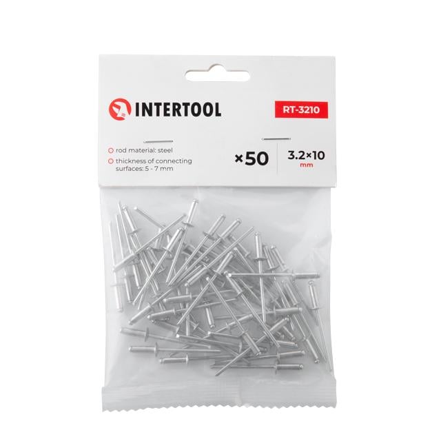Заклепка алюмінієва Intertool 3.2х10 мм 50 шт. (RT-3210)