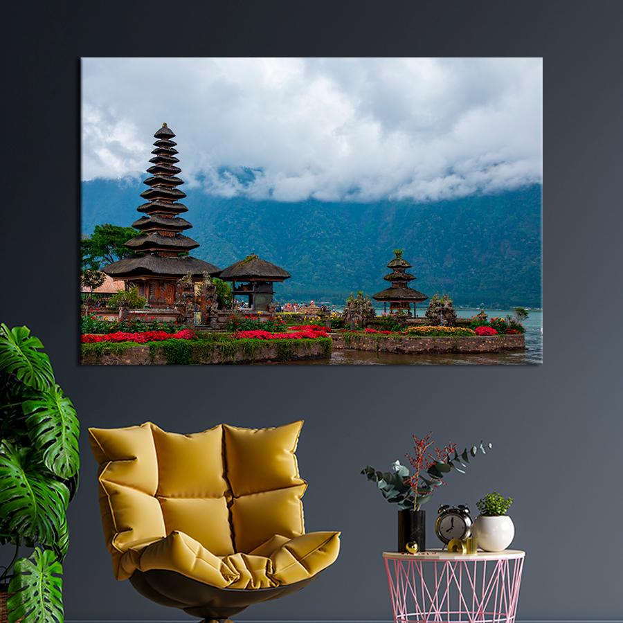 Картина город Храм Улун Дану Братан на Бали 51x34 см (A795-1)
