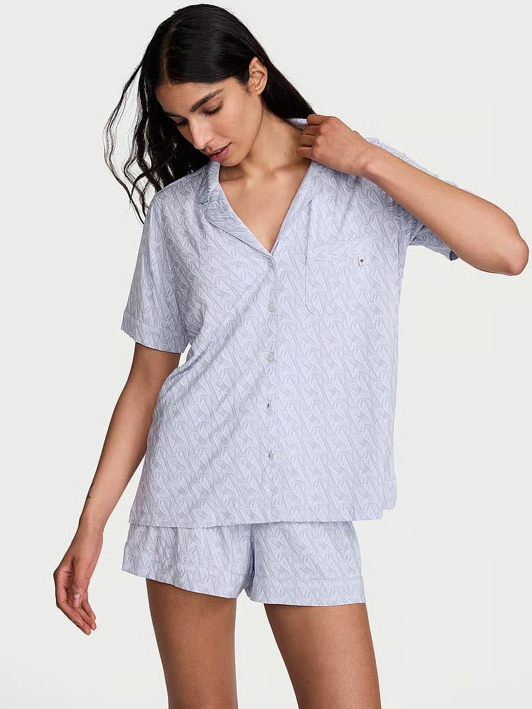 Пижама Victoria's Secret SoSoft Modal Short Pajama Set Icy Lavender Logos XS Голубой (27225906)