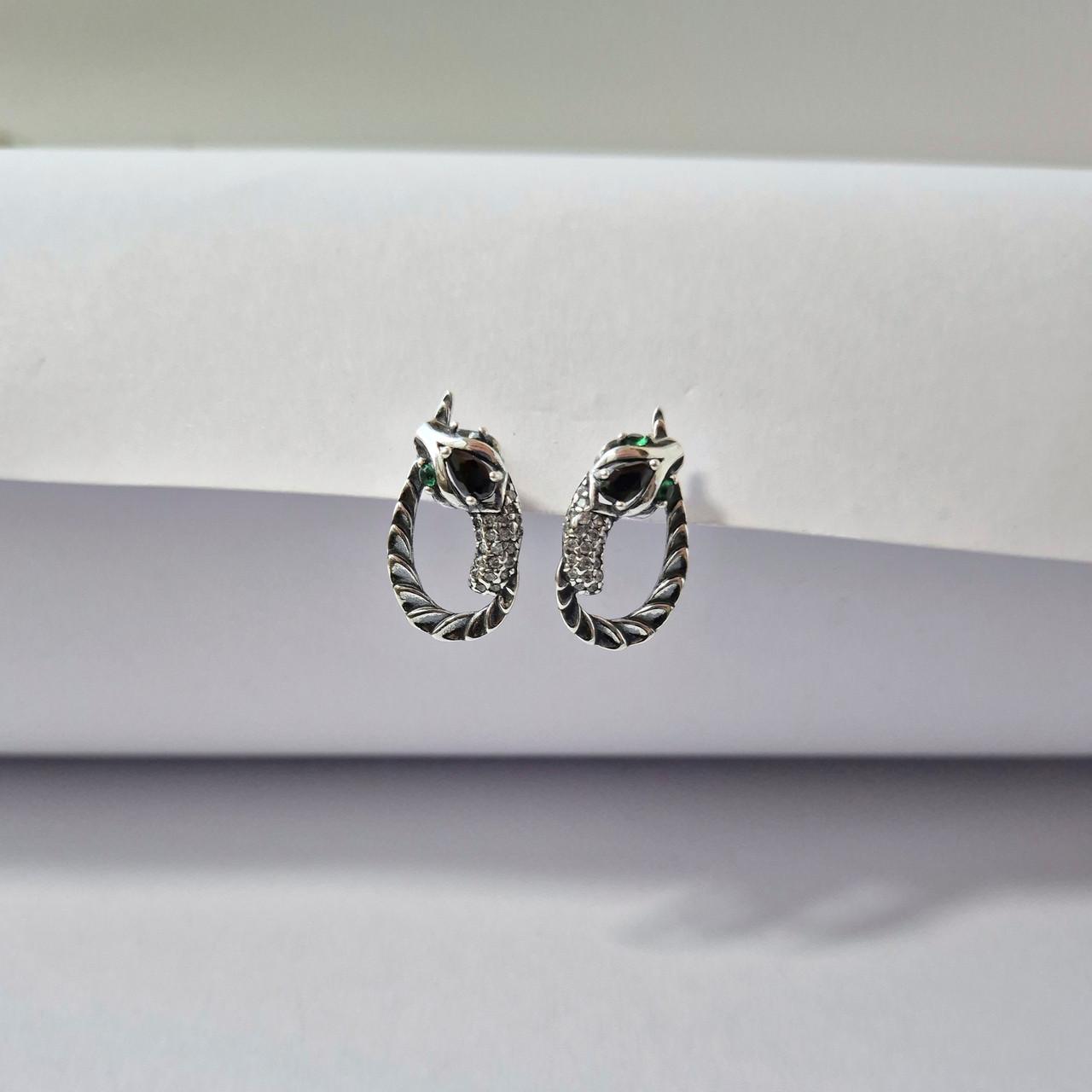 Серьги серебряные Змея Скарапея серебро 925 пробы черненое 4,44 г (22689)