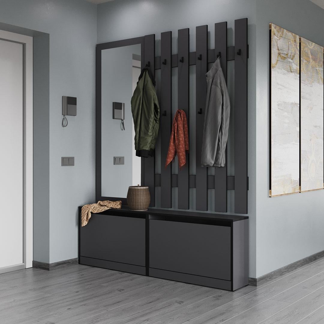 Прихожая Moreli KO-0006 с тумбой для обуви/зеркалом и крючками для одежды 1600х2005х245 мм Антрацит (27688113)