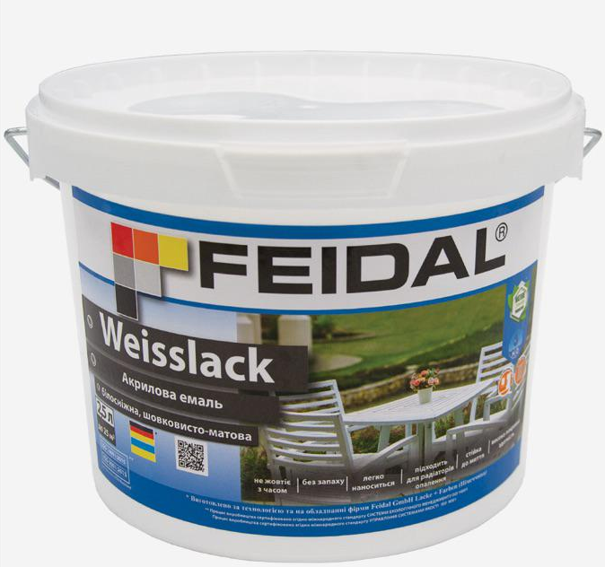 Эмаль акриловая Feidal Weisslack стойкая для фасадов/интерьера/дерева/металла 2,5 л Белый матовый
