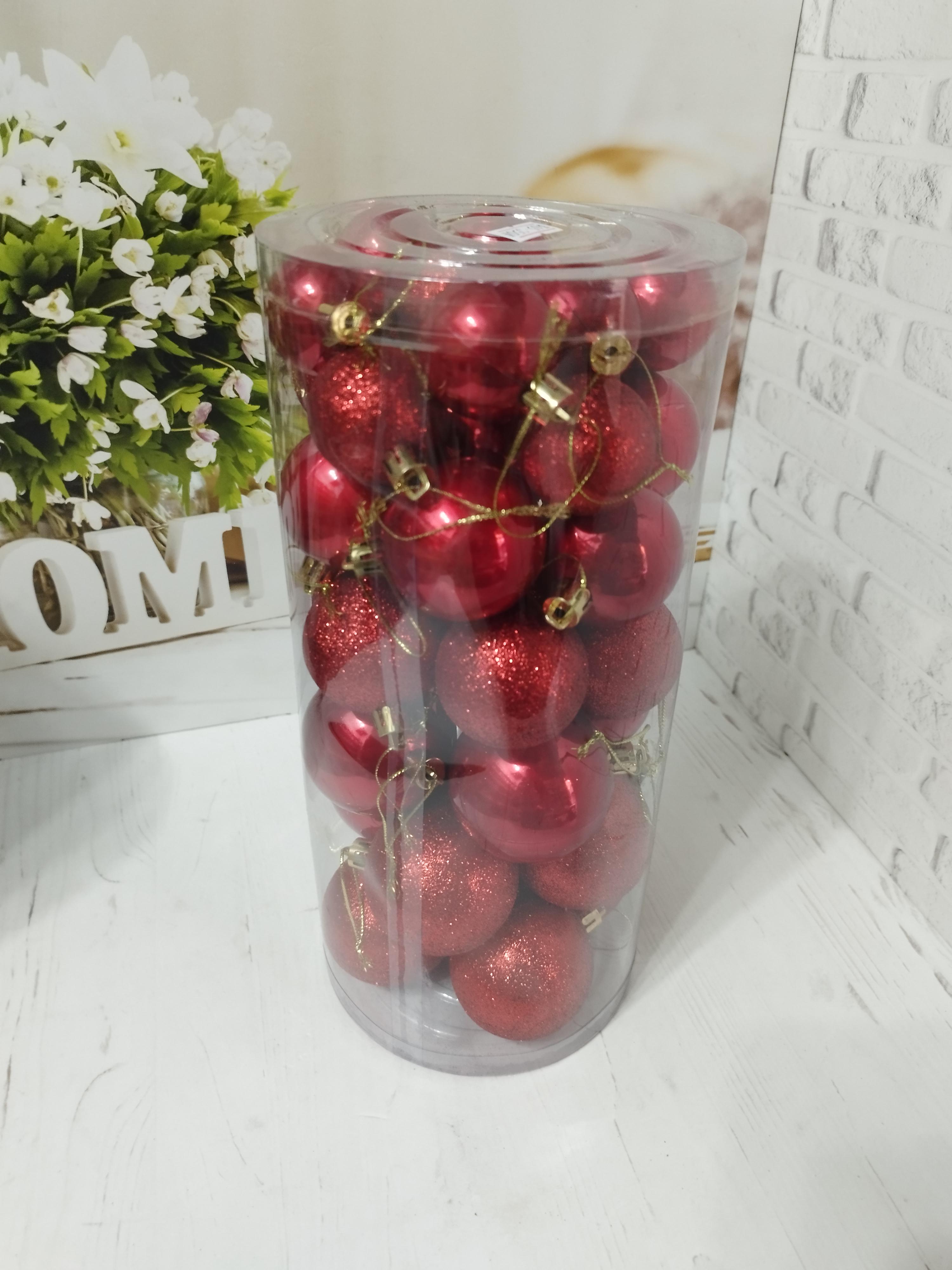 Набір новорічних куль на ялинку пластикові 6/5/4 см 38 шт. Червоний (KT654MIX-5)