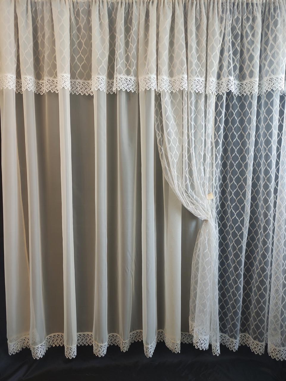 Тюль-сетка с подхватчиком 380x200 см Молочный (ромб-мол) - фото 1 Тюль-сетка с подхватчиком 380x200 см Молочный (ромб-мол) - фото 1