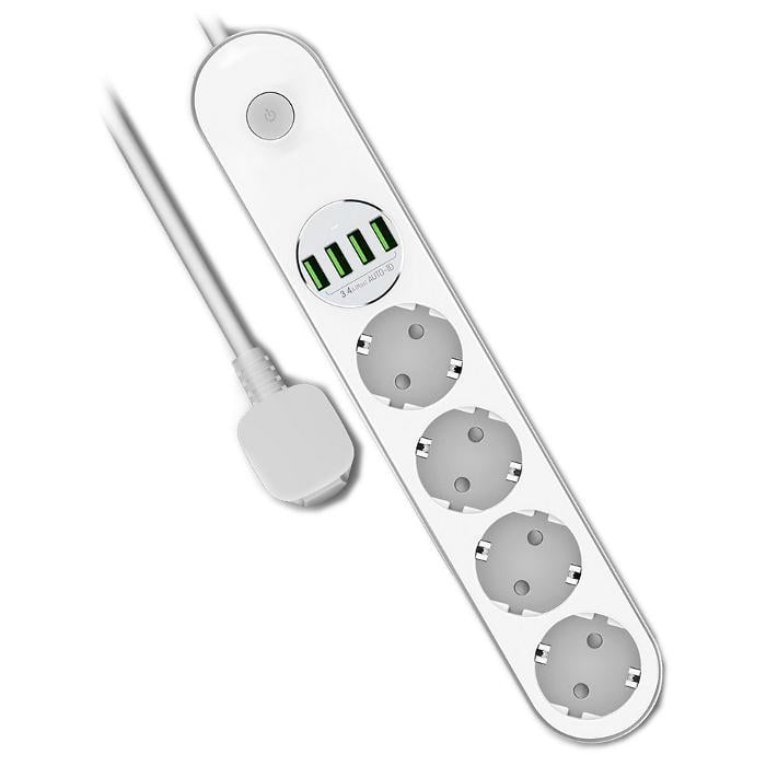 Мережевий фільтр ColorWay CW-CHE44W 4 розетки 4 USB-A 2 м White (26075609)