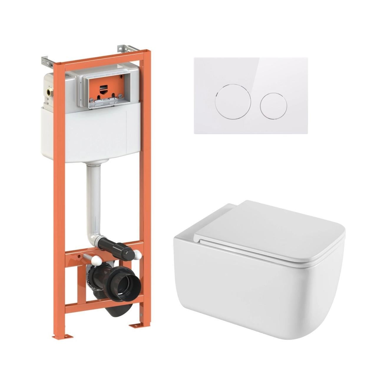 Комплект для ванной комнаты Qtap подвесной унитаз Gemini Ultra Quiet и комплект установки Nest 4в1 круглая клавиша (2610410333)