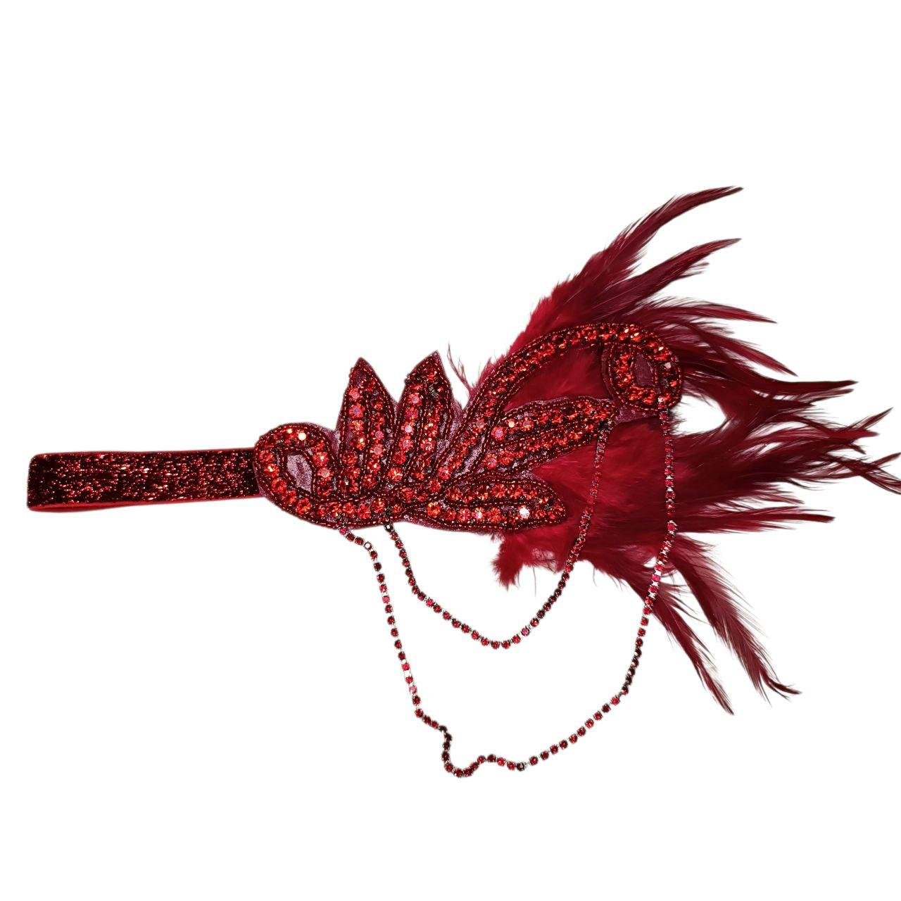 Пов'язка із пір’ям і камінням Ретро Чикаго гламур 20-х Червоний (2794397981)