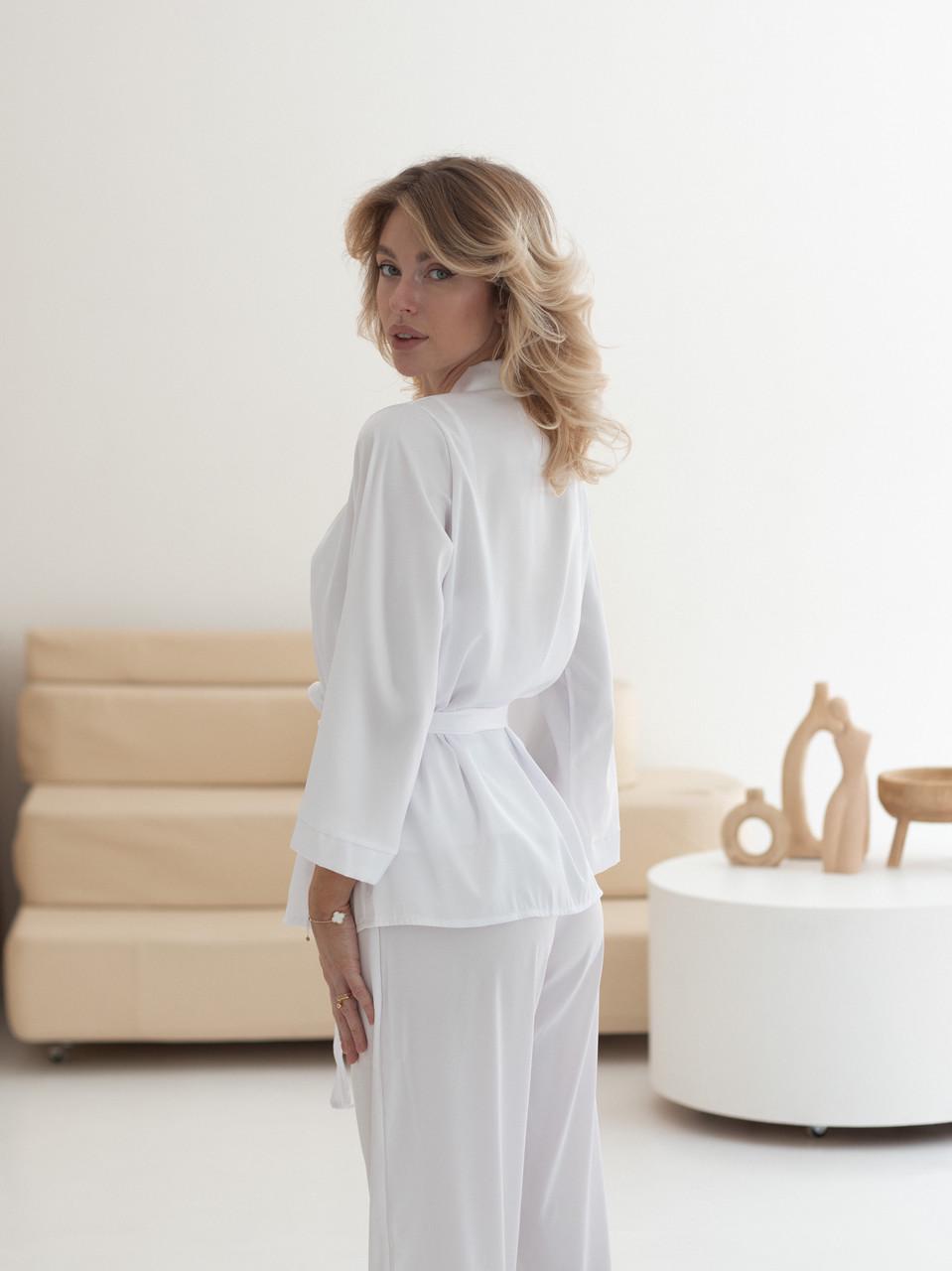 Домашний костюм женский тройка кимоно/штаны/майка 2XL-3XL White (2031956244) - фото 3