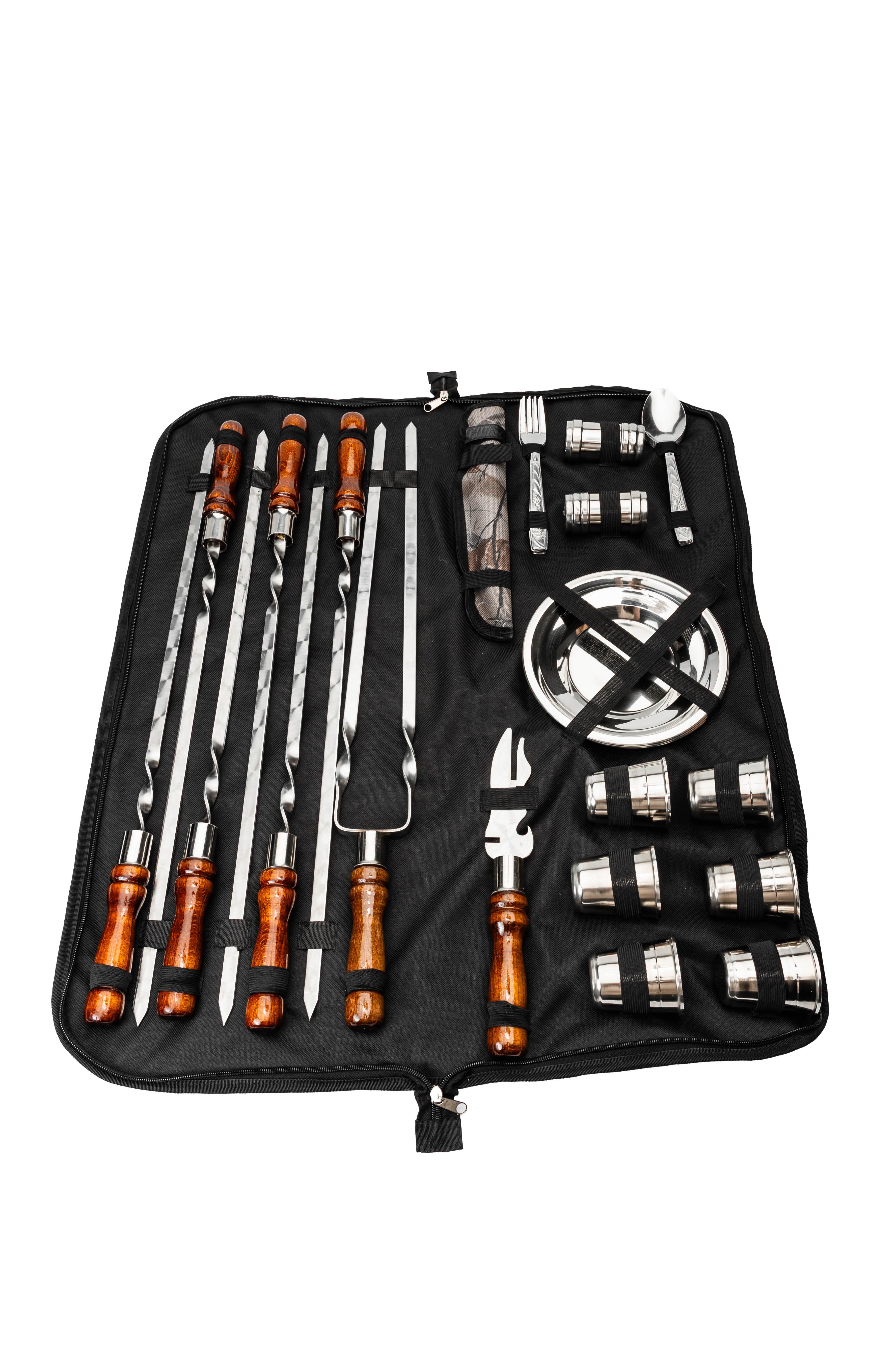 Подарочный набор шампуров Енот-4 с посудой в чехле на 6 человек