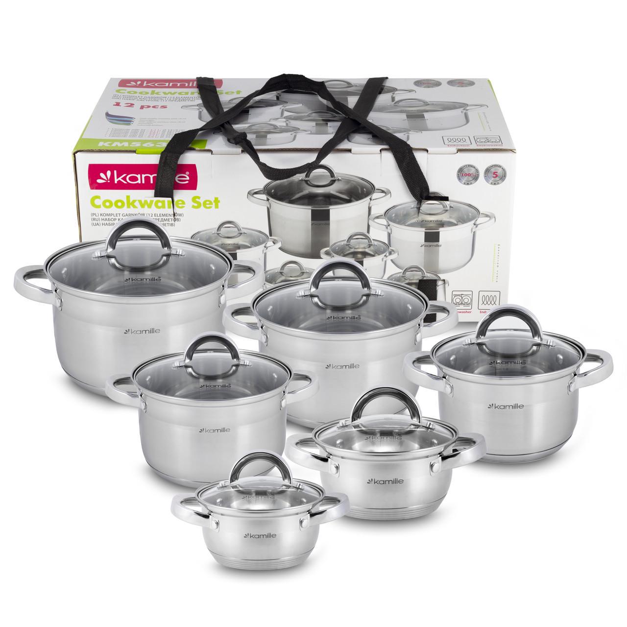 Набір каструль із кришками Kamille КМ-5638S із нержавіючої сталі з 12 предметів Сталевий (150-84-5638S)