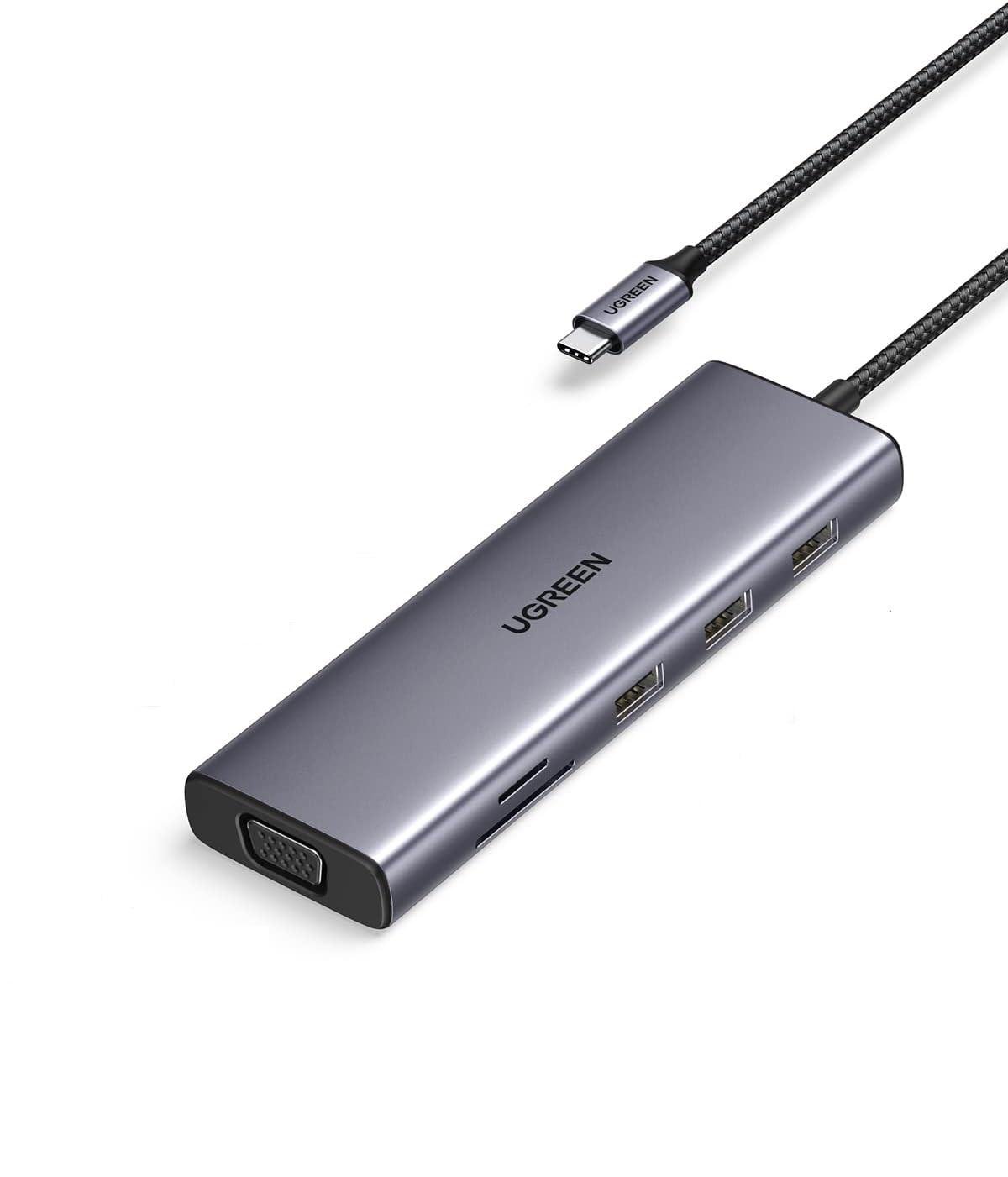 Концентратор UGREEN CM498 Type-C и 4K HDMI/VGA/RJ45/SD и TF/USB 3.0 PD 100W для MacBook HP Grey (15601) Концентратор UGREEN CM498 Type-C и 4K HDMI/VGA/RJ45/SD и TF/USB 3.0 PD 100W для MacBook HP Grey (15601)