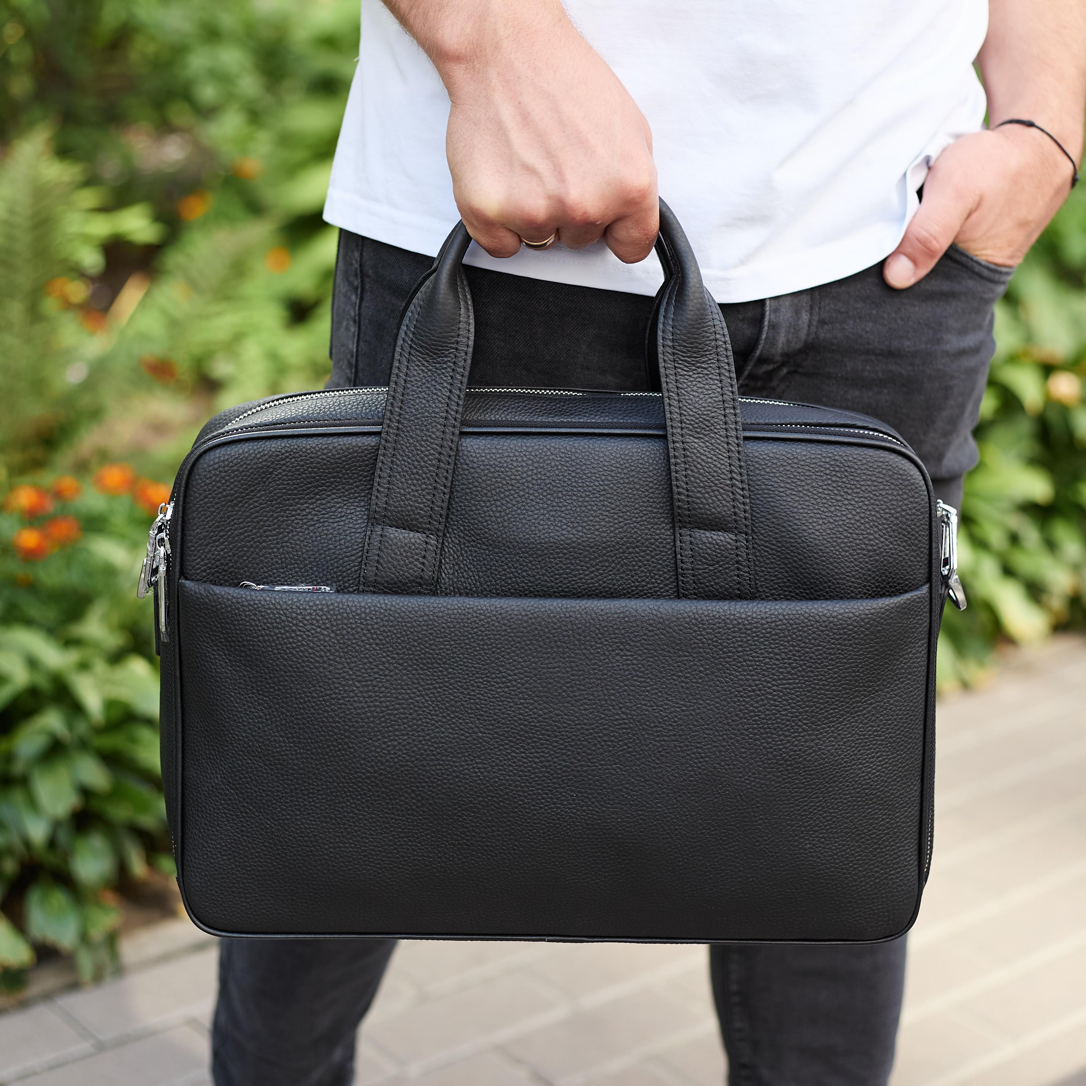 Портфель деловой мужской Tiding Bag на плечо 40х28х10 см Черный