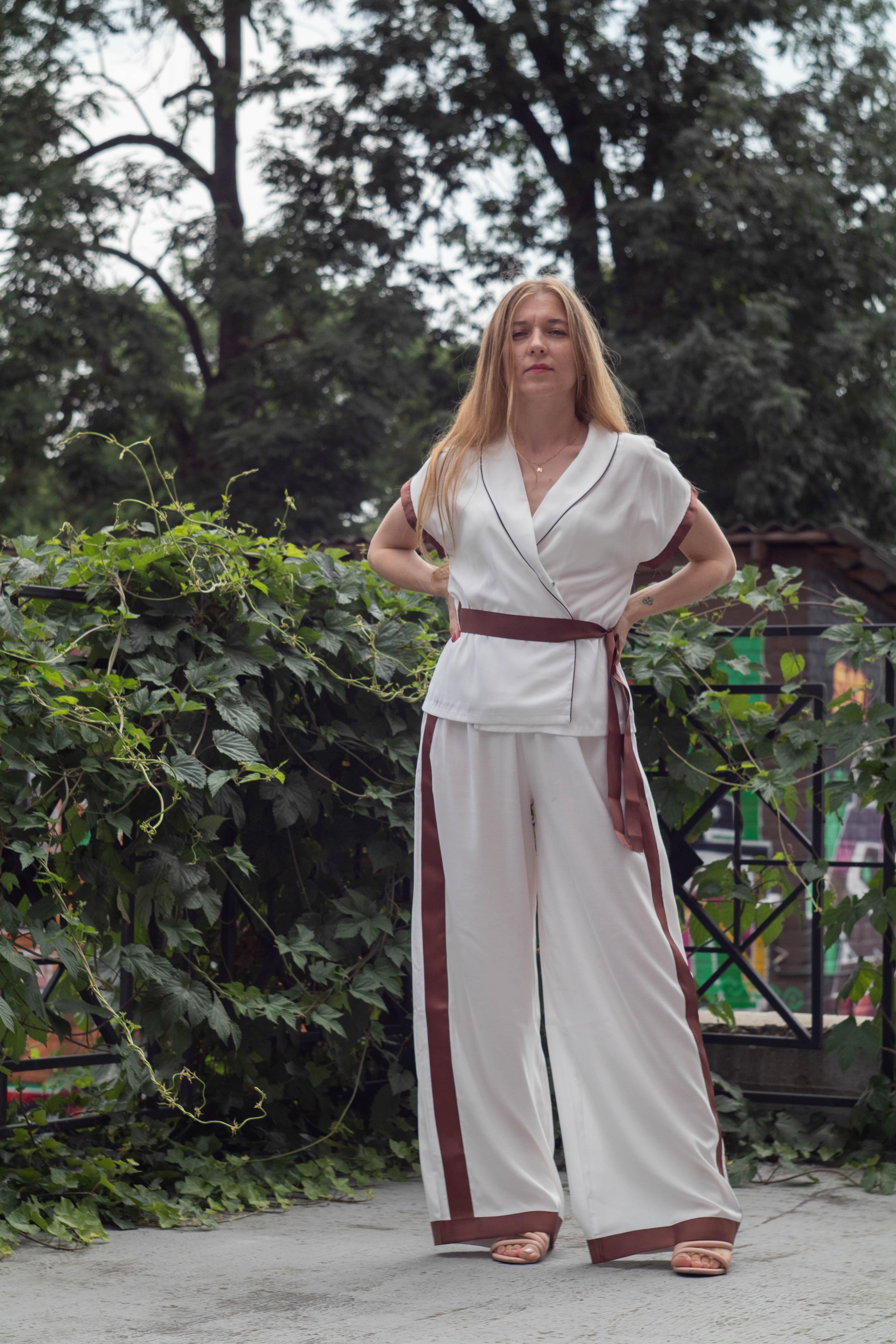 Костюм жіночий VSlatinina штани з кімоно S Айворі (01234567837)