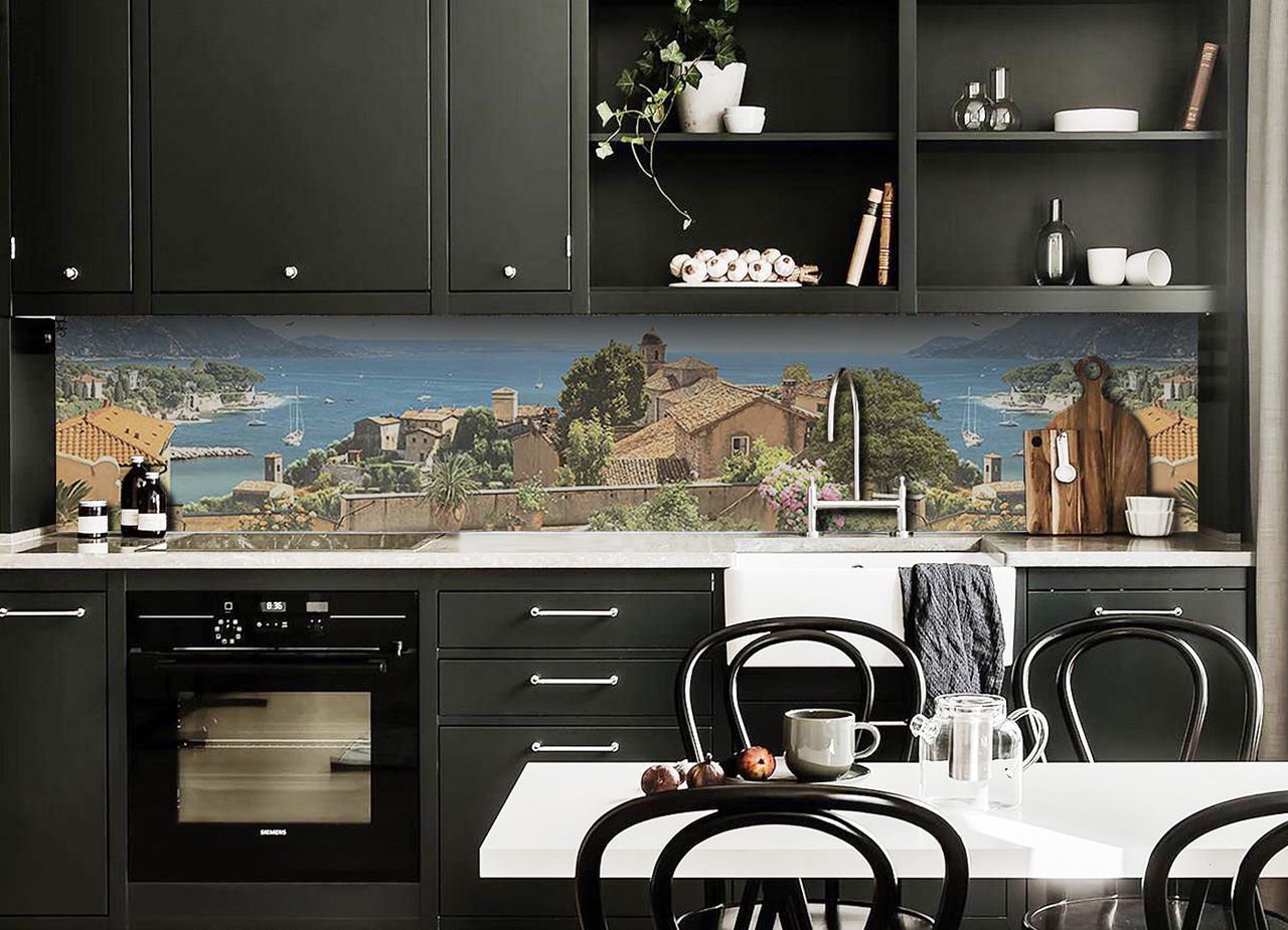 Кухонный фартук Средиземноморский курорт из самоклеющейся виниловой пленки 60х250 см Бежевый