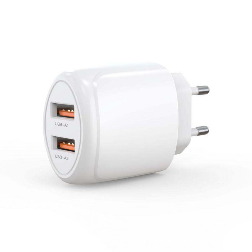 Адаптер Xo 2в1 L111 2USB/2.4A + Data Cable USB to Micro White - фото 2