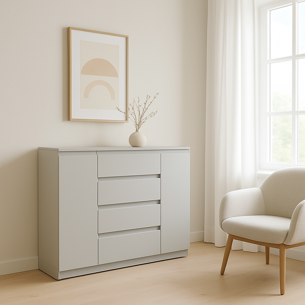 Комод MEBEX на 4 шухляди з боковими тумбами 160х40х100 см Сірий світлий (VERTO4B1600LG) - фото 1