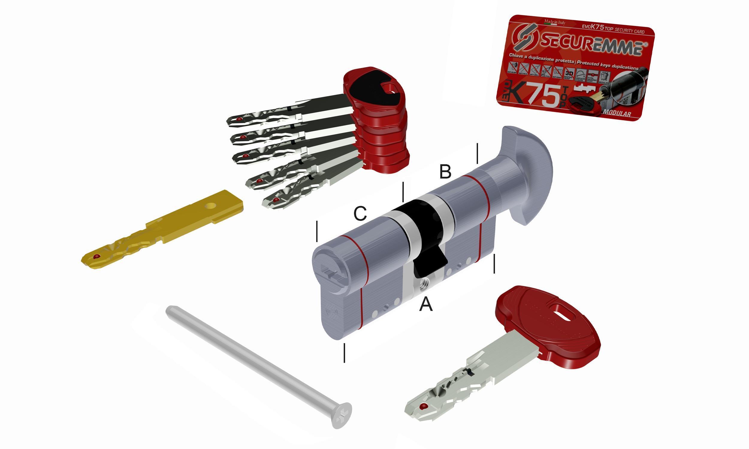 Серцевина модульна Securemme K75 98 мм 51,5 мм/46,5 мм ключ/барашка з довгої сторони матовий Хром (14989191) - фото 5