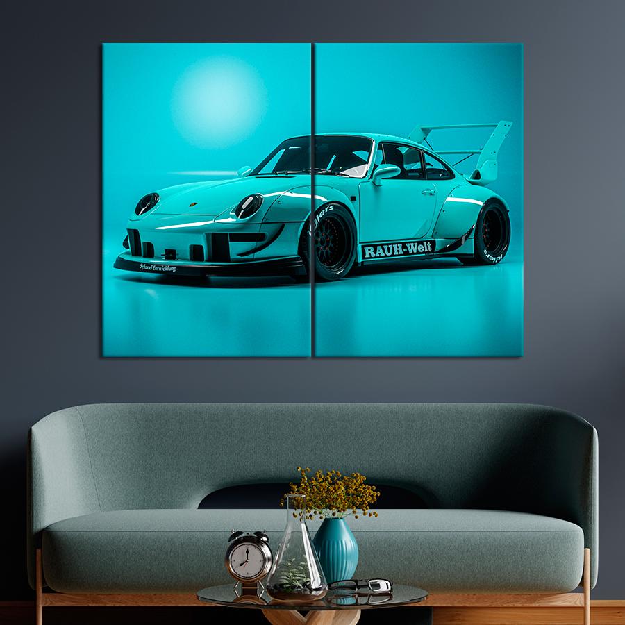 Картина Автомобиль Авто Ixo Porsche RWB 993 в голубом цвете 111x81 см (A1175-2)