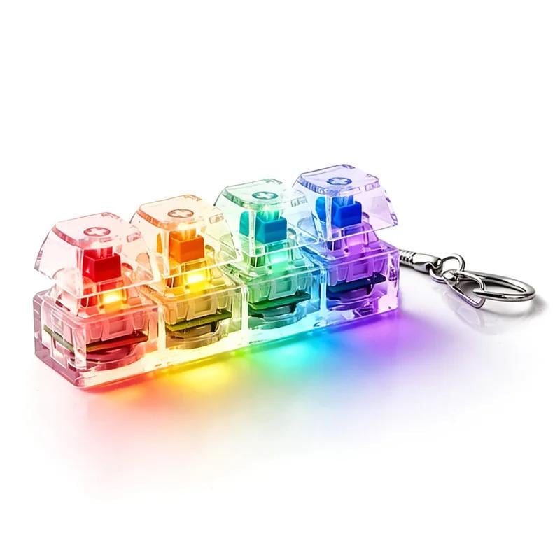 Брелок кейкап кликер 4 клавиши LED подсветка прозрачная клавиатура