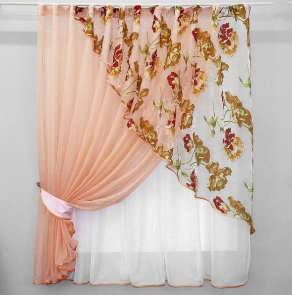 Комплект штор на кухню/балкон 300х170 см Персиковий/Білий (063к) - фото 5 Комплект штор на кухню/балкон 300х170 см Персиковий/Білий (063к) - фото 5