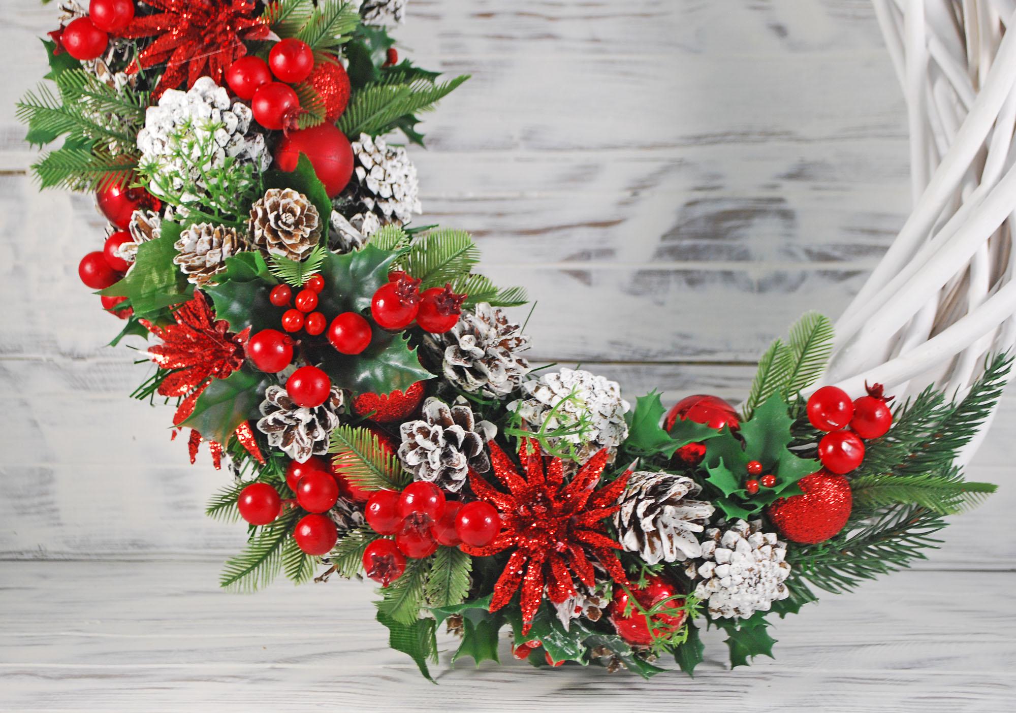 Венок новогодний 37 см Красный/Белый/Зеленый (4781956) - фото 2 Венок новогодний 37 см Красный/Белый/Зеленый (4781956) - фото 2