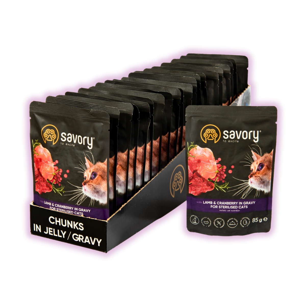 Корм влажный для кошек Savory с ягненком и клюквой в соусе для взрослых стерилизованных кошек 85 г х 22 шт. (P20093)