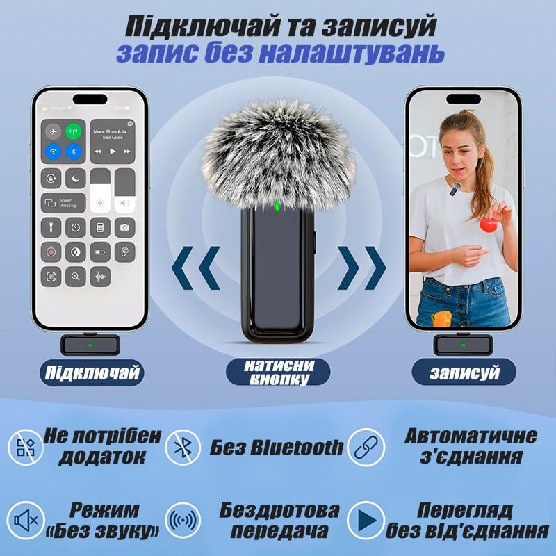 Мікрофон бездротовий петличний RSX із зарядним кейсом/для телефону/на одяг/для запису відео 2 шт. (SX6-Type-C) - фото 5