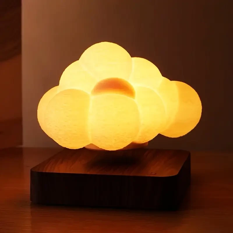 Лампа в форме облака левитирующая с RGB-подсветкой и подставкой из светлого дерева (2729675517)