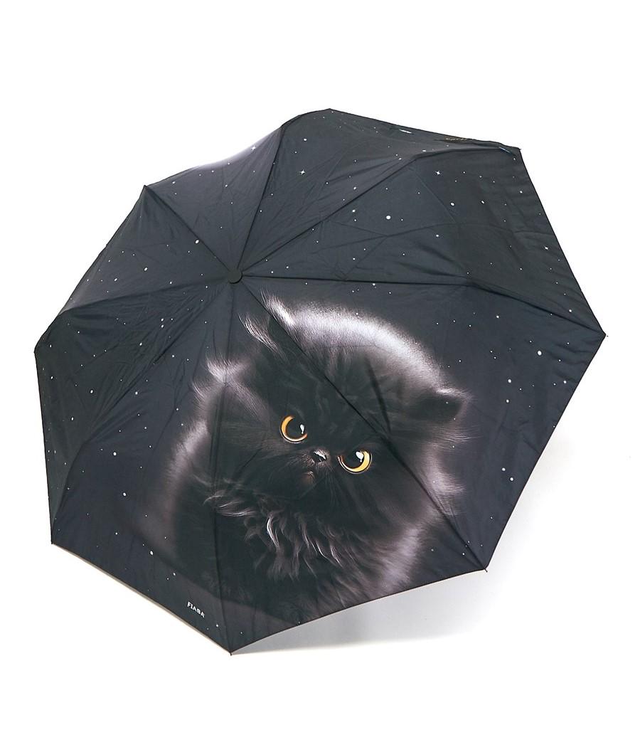 Зонтик полуавтомат Fiaba F23-028 на 8 спиц с котом Черный (b64af83b) - фото 2
