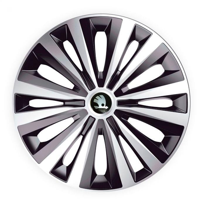 Ковпаки для коліс J-Tec Multi R16 з логотипом Skoda 4 шт. Silver/Black (j149-r-16-skoda)