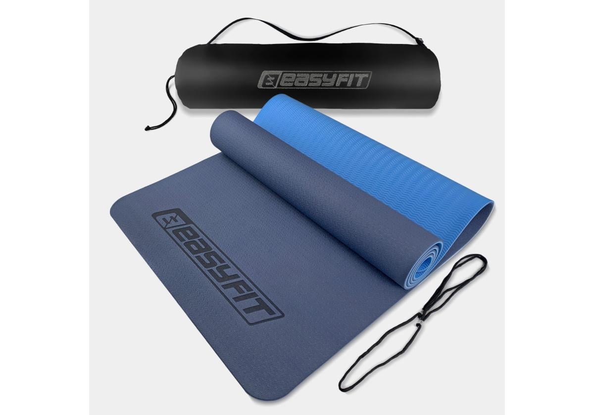 Килимок для йоги та фітнесу EasyFit TPE/TC двошаровий з чохлом 6 мм Синій з блакитним (EF-1924s-BLB)