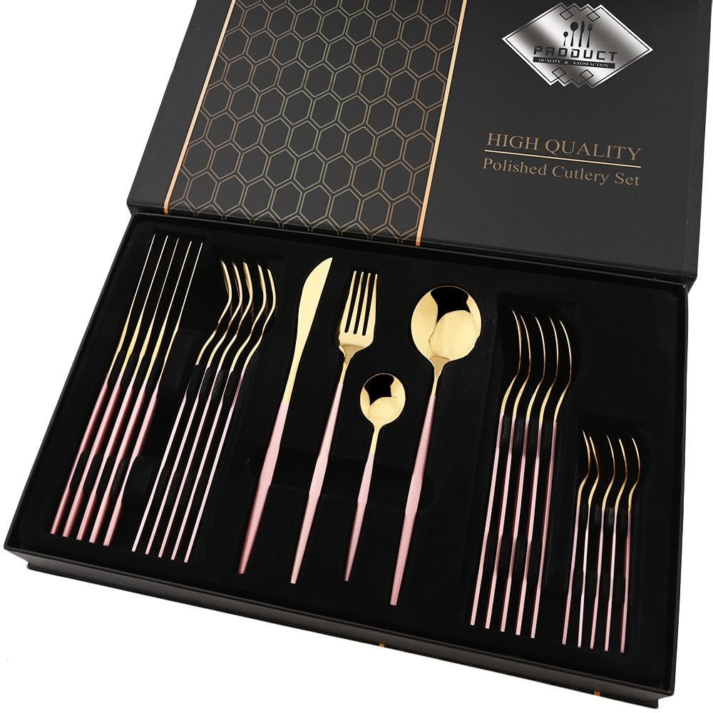 Набор столовых приборов 24 шт. Розово-золотой (407064)