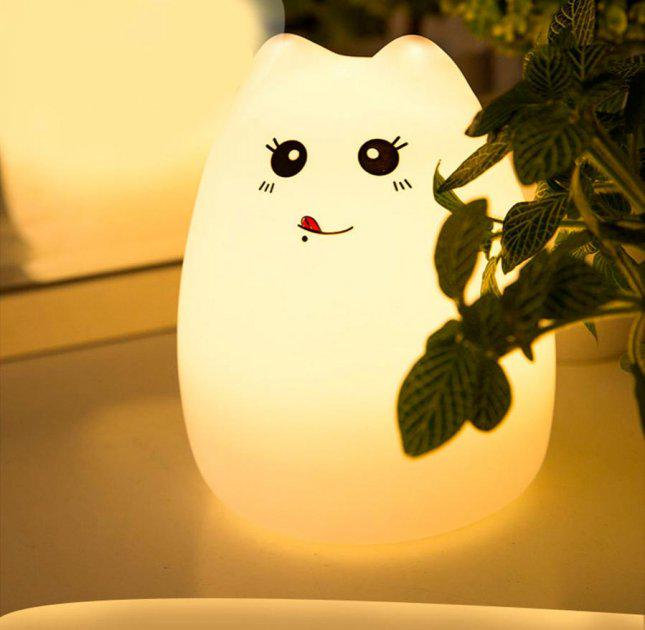 Нічник-лампа акумуляторний Кішечка Led night light силіконовий - фото 2