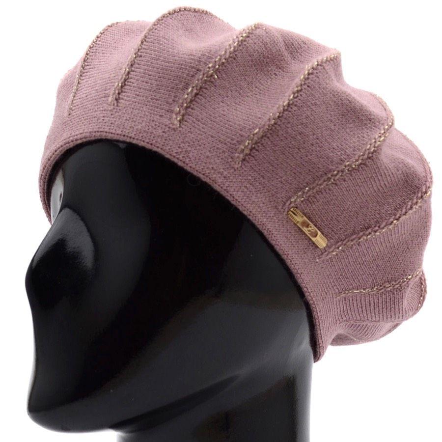 Берет женский Lirus Лана двойной из шерсти с люрексом р. 56-58 Пудровый