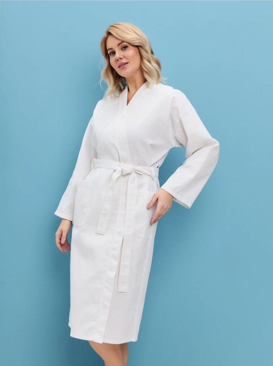 Халат из вафельной ткани женский XL Белый (Д-lel-vafel25-002-02)