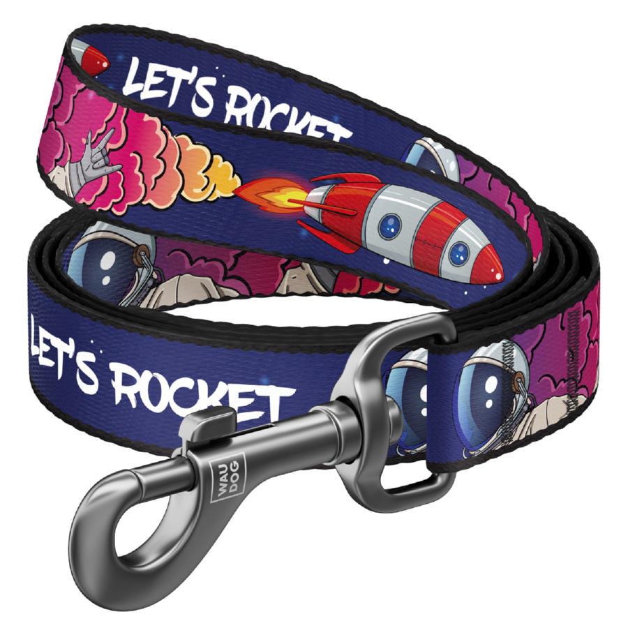Поводок для собак нейлоновый Waudog Nylon Космос. Ракета S 15 мм 122 см