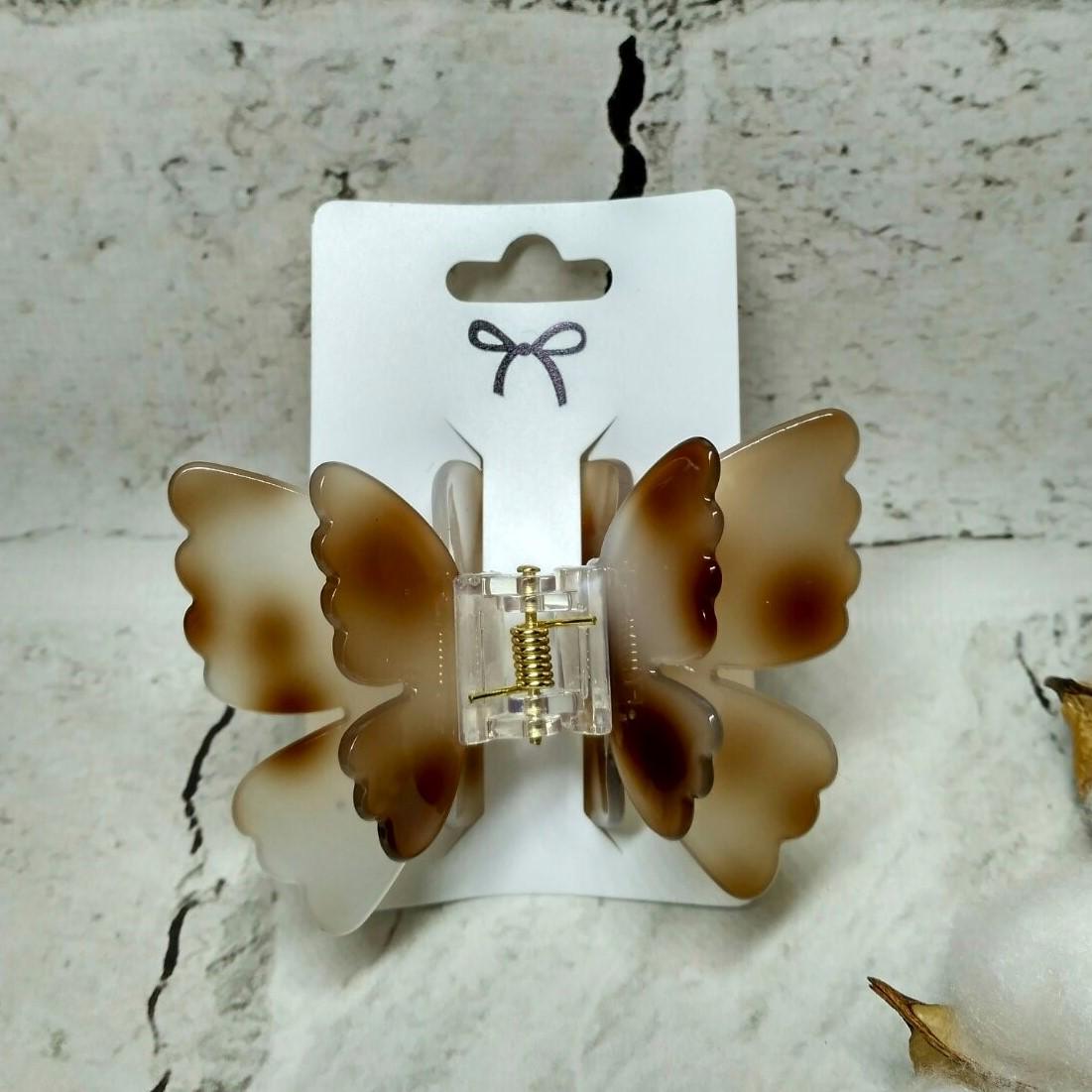 Краб для волос Бабочка двойные крылья заколка зажим 8х5 см Коричневый (31618-2)