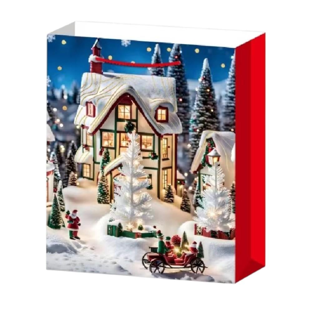 Подарунковий пакет маленький новорічний Stenson Winter evening 3D 18х23х10 см (R96607-S)