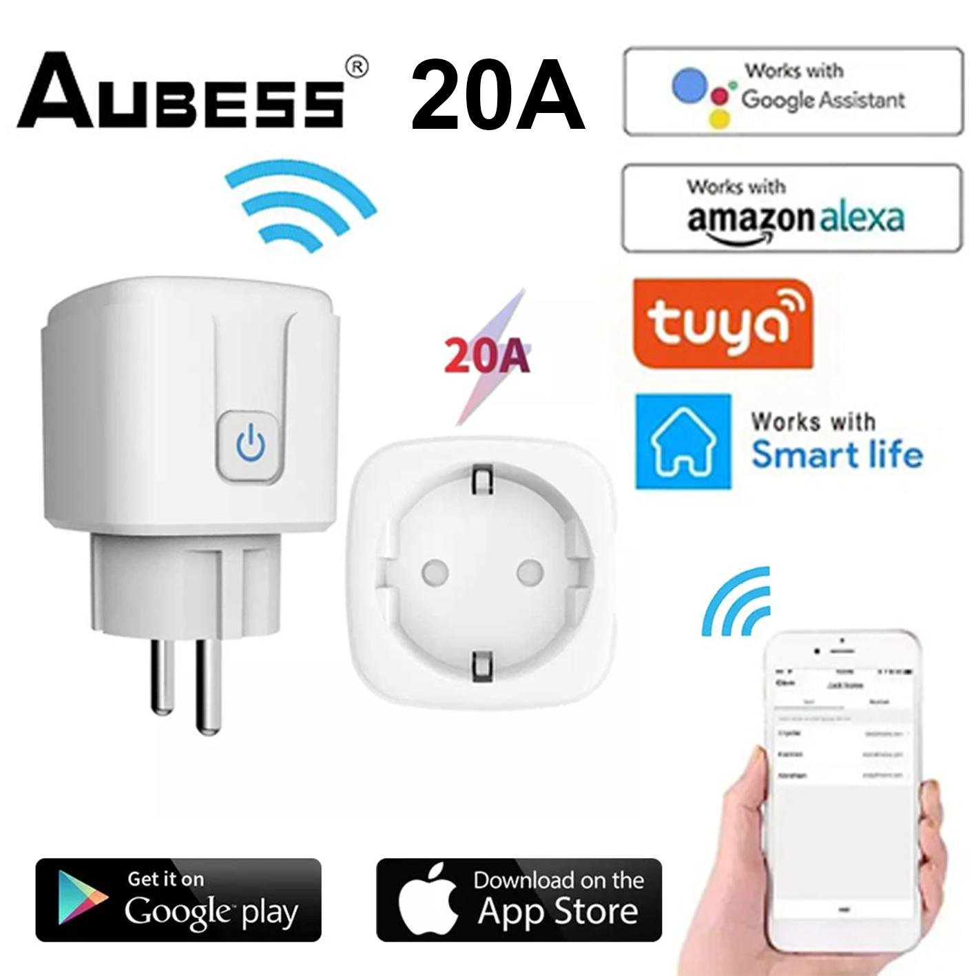 Розетка смарт Aubess 20A с WI-FI подключением к телефону Белый - фото 2