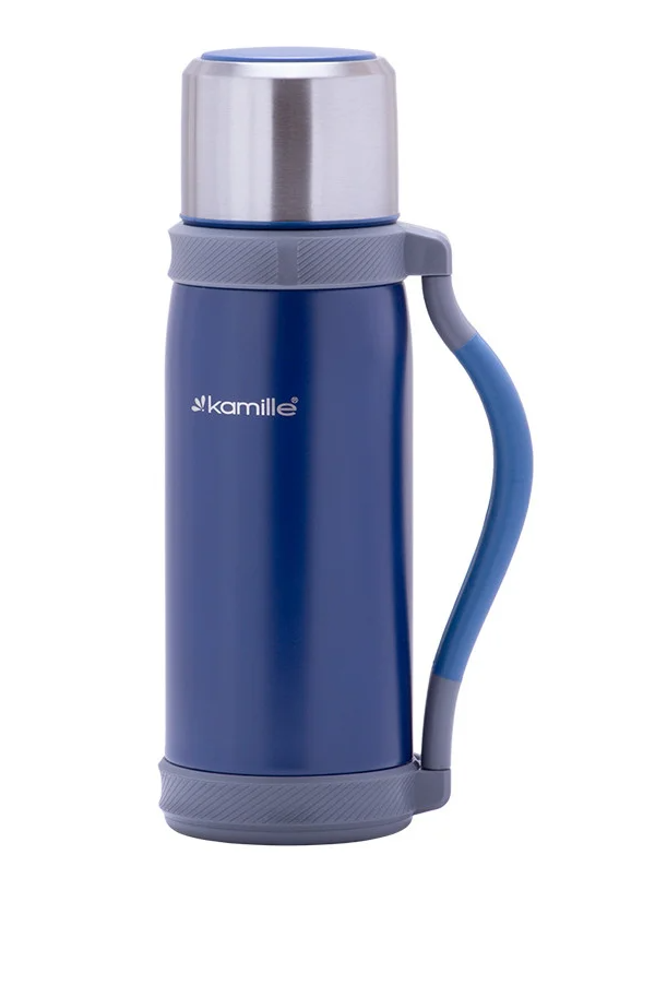 Термос Kamille с ручкой и ремешком 1200 мл Синий (MKM-2015)